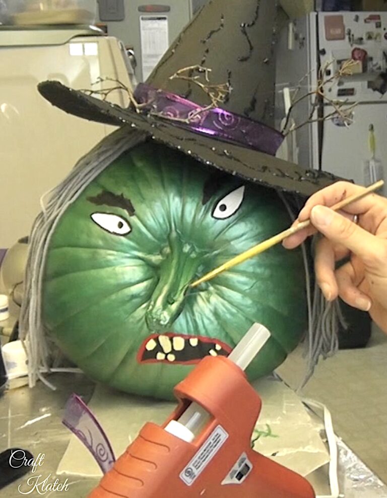 Painted Pumpkin Witch Craft For Halloween Craft Klatch   14 Witch Pumpkin Paint The Hairs Coming Out Of The Painted Pumpkin Witch Wart On Her Nose 768x988 