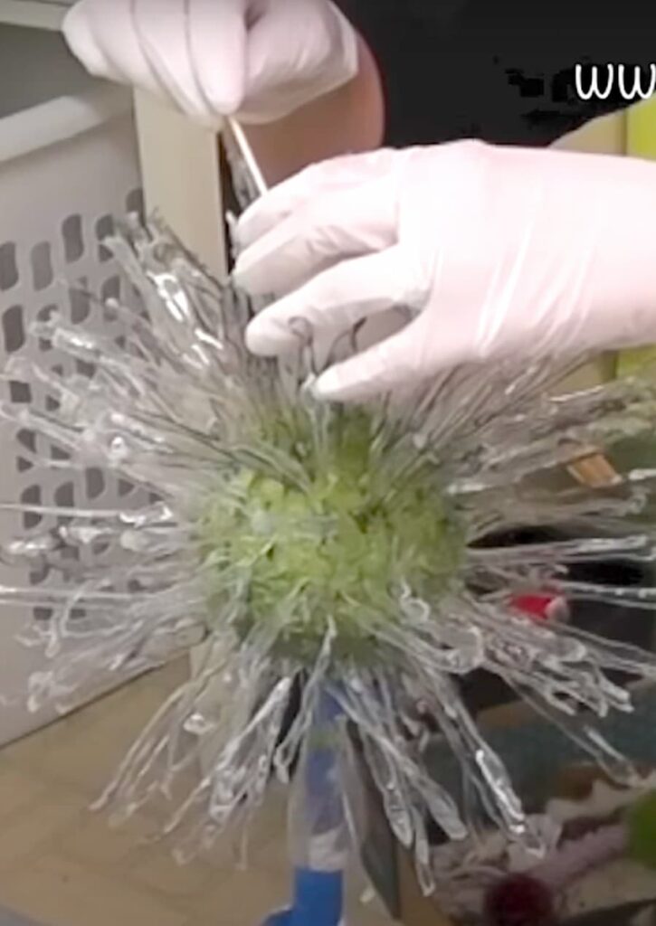 Pouring resin on the wish flower dandelion craft