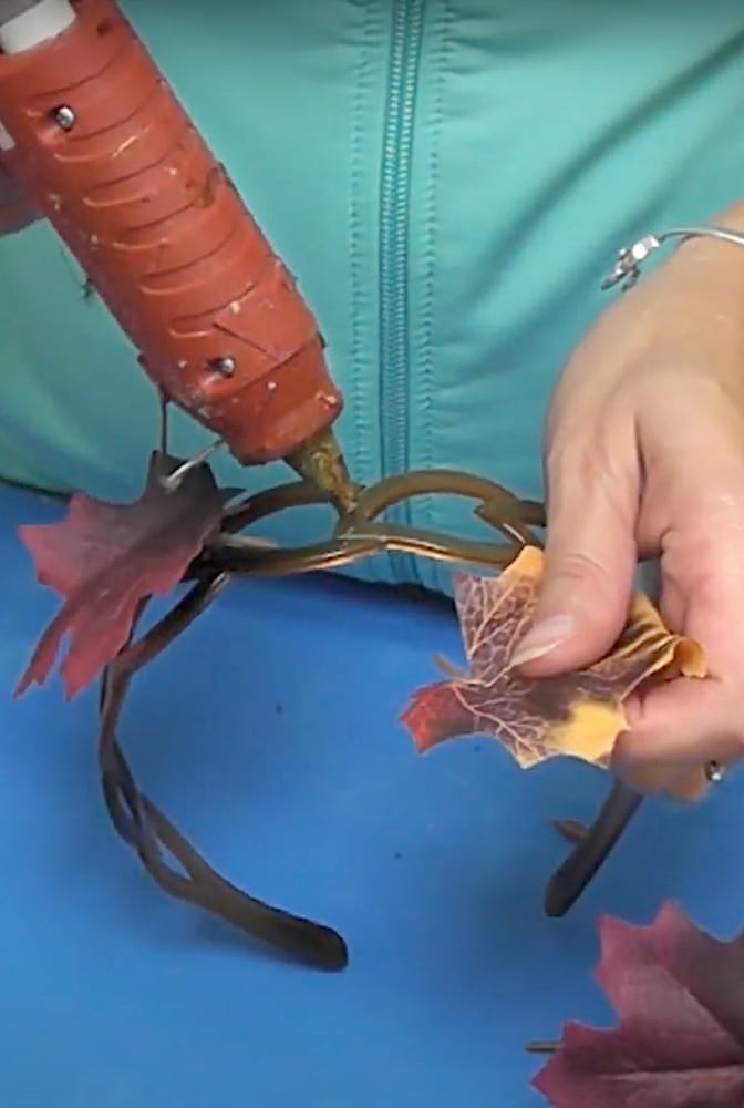 Glue fall leaves on a headband