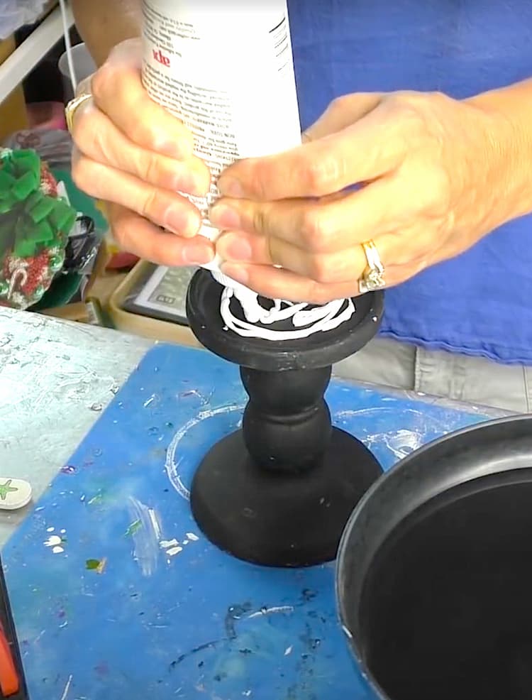 Use glue on candle holder to stick get ready for the dollar tree makeover