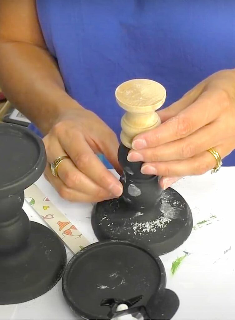 Use glue on candle holder to stick get ready for the dollar tree makeover