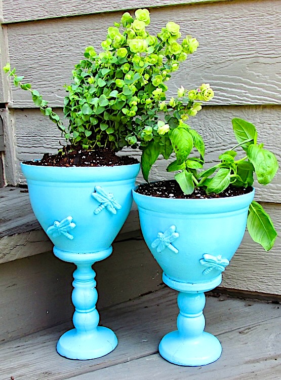 After of the flower pot art with raised dragonflies