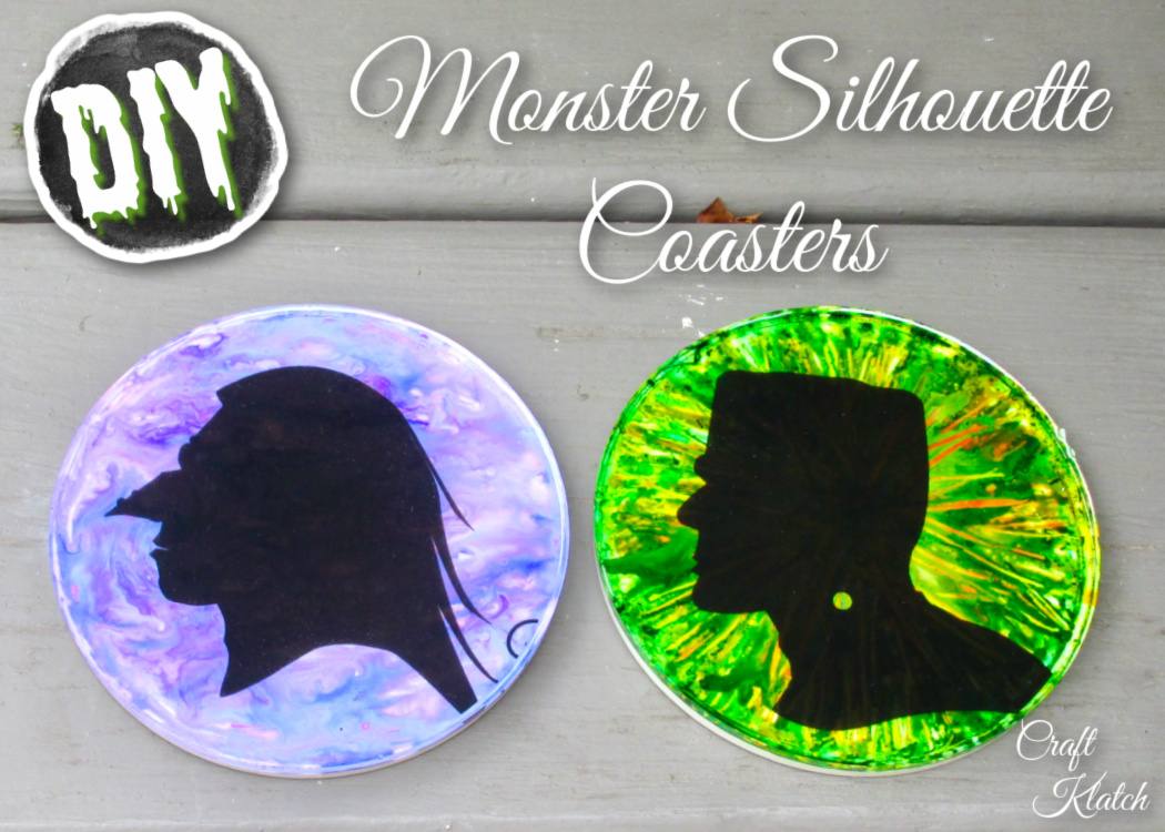 witch silhouette and frankenstein silhouette coasters