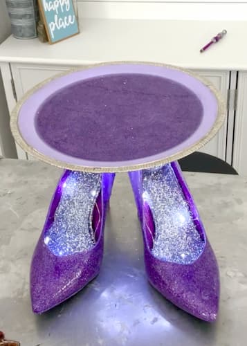 Fairy lights added to the high heel design serving tray