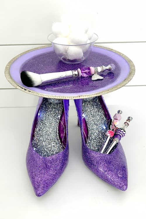 Purple glittered high heel serving tray