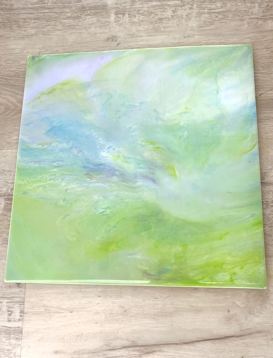 Resin canvas with blue, green, purple and white