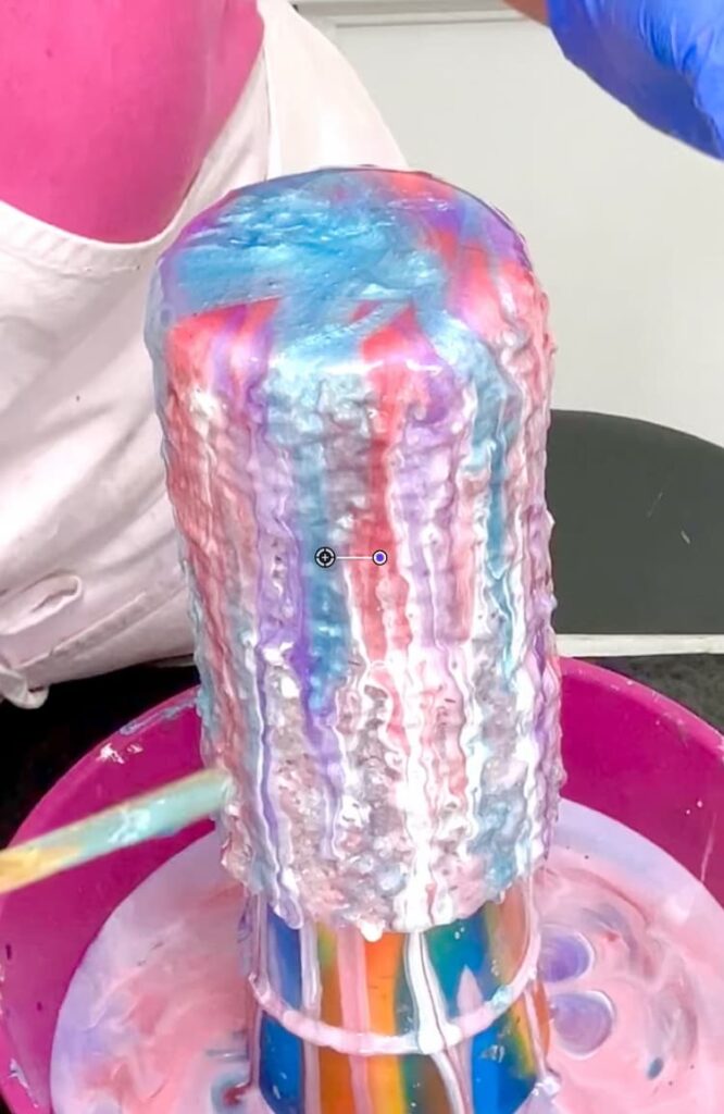 Pouring colorful resin on the salt vase