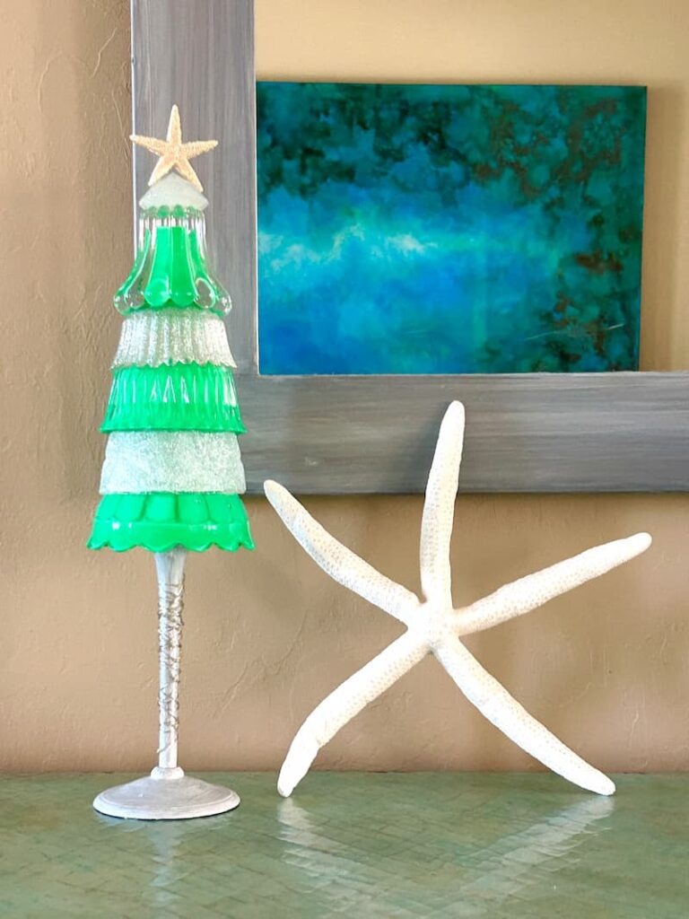 finished Glass Christmas tree craft for the holidays with a starfish