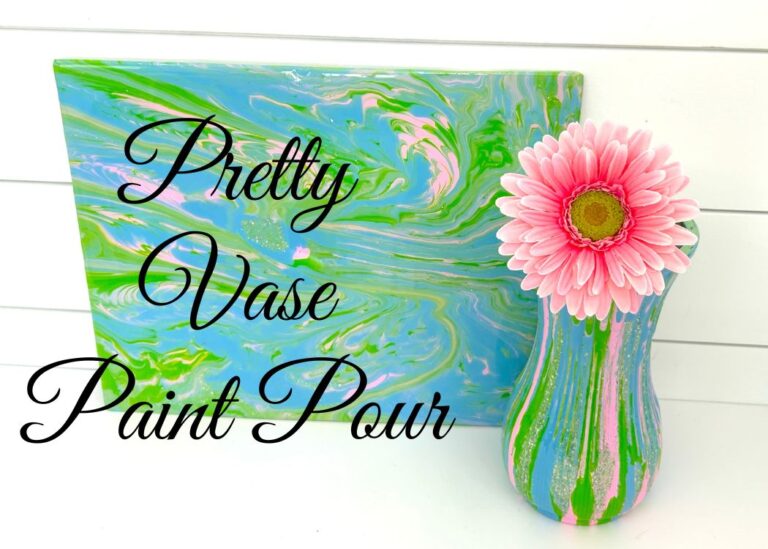 pretty vase paint pour diy with green, pink, and blue pastel colors