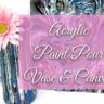 Acrylic paint pour vase and canvas | vase has pink gerber daisiy in it