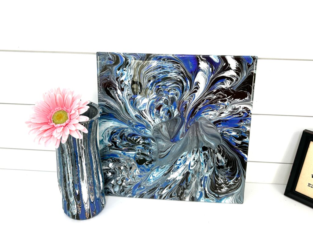 Acrylic paint pour vase and canvas | fluid art