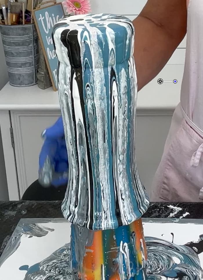 acrylic paint pour on glass vase