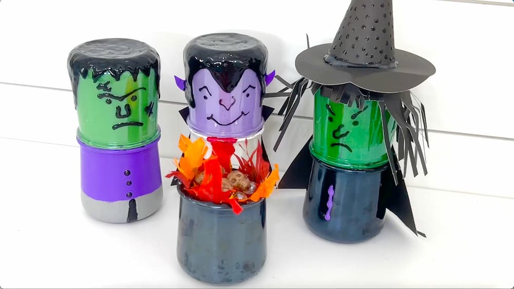 Fun Halloween craft | Frankenstein, Dracula and wicked with around a cauldron