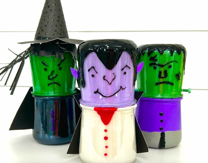 vampire, witch and Frankenstein made out of jars