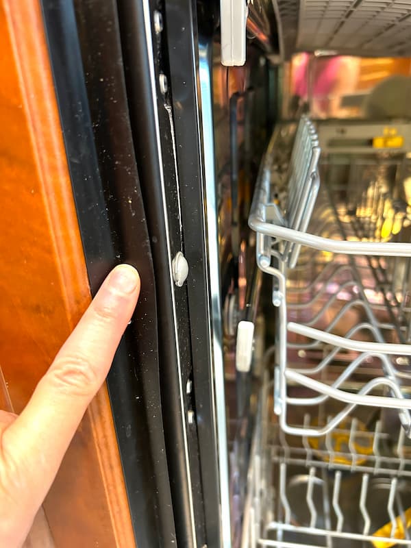 finger pointing to clean dishwasher gasket