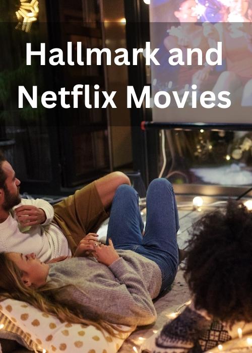 Hallmark and Netflix movies couple laying on a blanket watching a movie