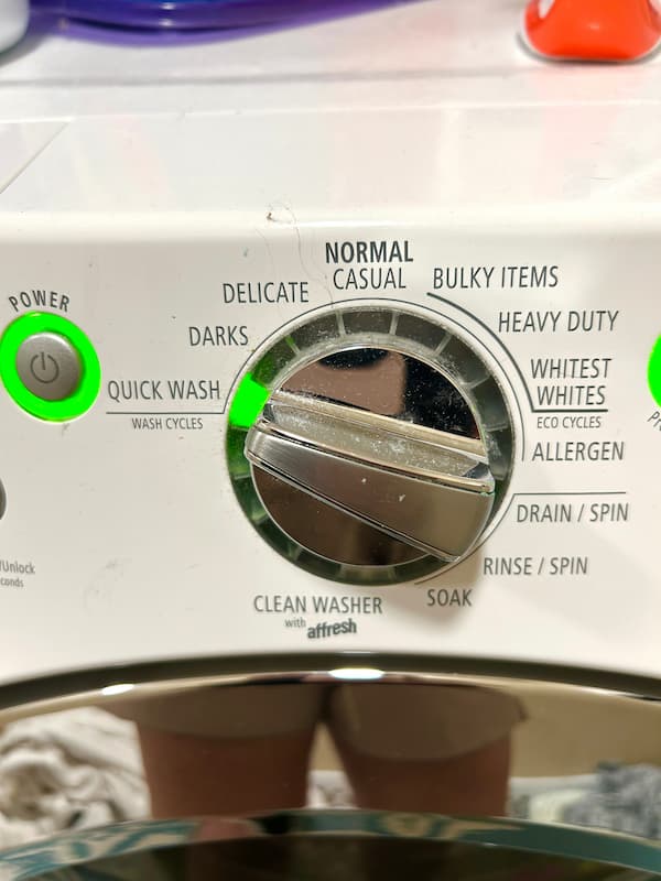 Washing machine set to quick wash